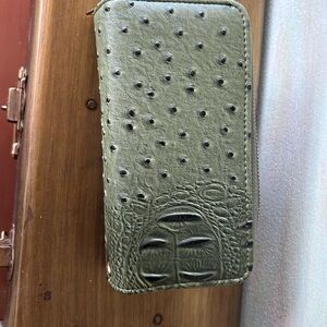 Green Ostrich Leather Wallet Case
